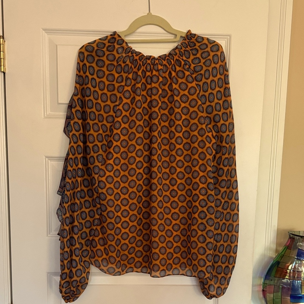 100% Silk Ramy Brook Orange and Blue Patterned Blouse New w/Tags - Picture 2 of 2